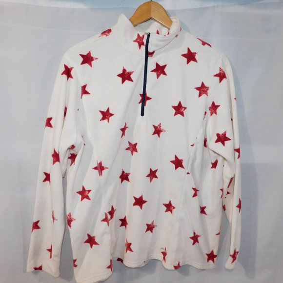Eddie Bauer Womens 2XL White Red Star Light Fleece 1/4 Zip Pullover Top sweater - Picture 6 of 9